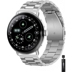 Metal Band Compatible with Google Pixel Watch 4/3 45mm 41mm Bands, Business Stainless Steel Watch Band for Google Pixel Watch 4/3/2/1 41mm, Metal Chain Link Bracelet Strap for Pixel Watch 3 45mm Men (Silver)