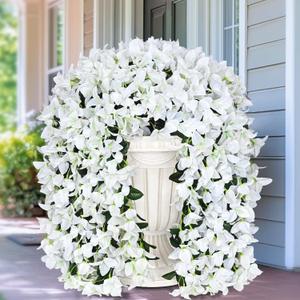 4 Pcs UV Resistant Artificial Flowers for Outdoors, Realistic Faux Silk Bougainvillea Flowers, Fake Hanging Plants for Porch Patio Balcony Decoration (White)
