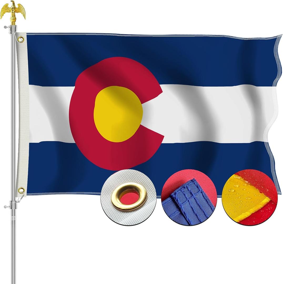 Colorado Flag 3x5 Outdoor - Embroidered Design Heavy Duty Polyester CO Flag with Sewn Stripes, Brass Grommets