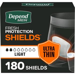 Depend Shields Incontinence Pads for Men, Light Absorbency, 180 Count, Packaging May Vary