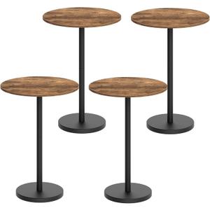 Bar Table, Round Bar Table Set of 4, Counter Height Table, Pub Cocktail Table, Metal Frame, for Bistro, Dining Room, Living Room, Terrace, Rustic Brown and Black BT05L4BR