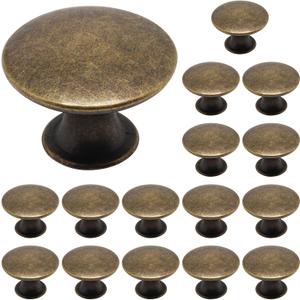 16 Pack Antique Brass Cabinet Knobs, Round Dresser Knobs Kitchen Drawer Knob, Single Hole Cupboard Door Knob Dresser Drawer Pulls Handles