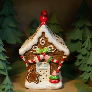 Christmas Gingerbread House Ceramic Storage Container, Holiday Kitchen Decor, 3.35x3.62x5.59 inches