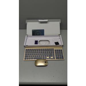 Wireless Keyboard and Mouse Ultra Slim Combo, TopMate 2.4G Silent Compact USB 2400DPI Mouse and Scissor Switch Keyboard Set with Cover, 2 AA and 2 AAA Batteries, for PC/Laptop/Windows/Mac - Gold Black