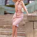 AISIZE Women's Pinup Vintage Ruffle Sleeves Cocktail Party Pencil Dress (Pink, M)