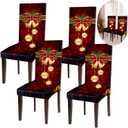 Boao 4 Pieces Christmas Chair Protector Cover Bell Style Stretch Removable Washable Chair Seat Protector Cover Christmas Seat Slipcover for Home Hotel Dining Room Banquet Wedding Party