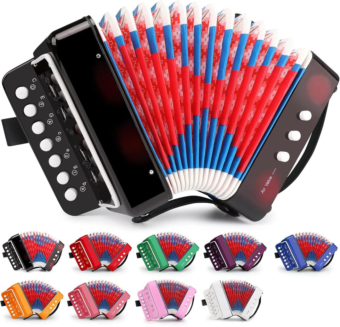 Kids Accordion, 10 Keys Control Mini Accordion Toy Gifts Easy to Play for kids Children Beginners Lightweight Musical Instrument Development Fit for 3 years and over(black)