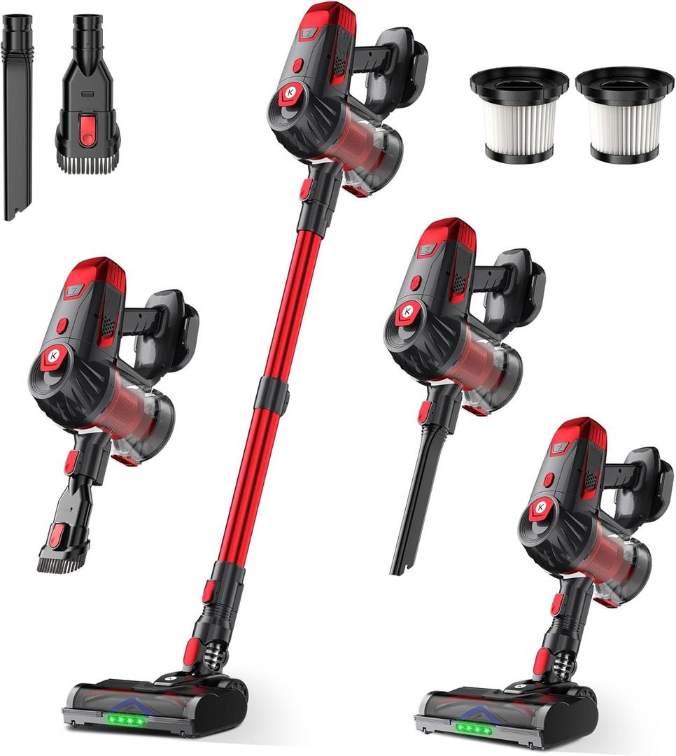 Cordless Vacuum Cleaner, 500W 45Kpa 60Mins Stick Vacuum Cleaner for Home, Self-Standing Vacuum with 1.5L Dust Cup and HEPA Filter, Anti-Tangle Brush for Hardwood Floors, Carpets, and Pet Hair