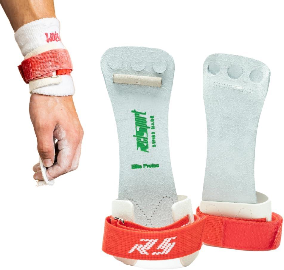 Reisport Men's Protec Elite Hook & Loop High Bar Grips - Men and Boys Gymnastics Training, Triple Strength Leather with Kevlar, Gymnastic Grips, Less Stretch, Safe Grip - X Large