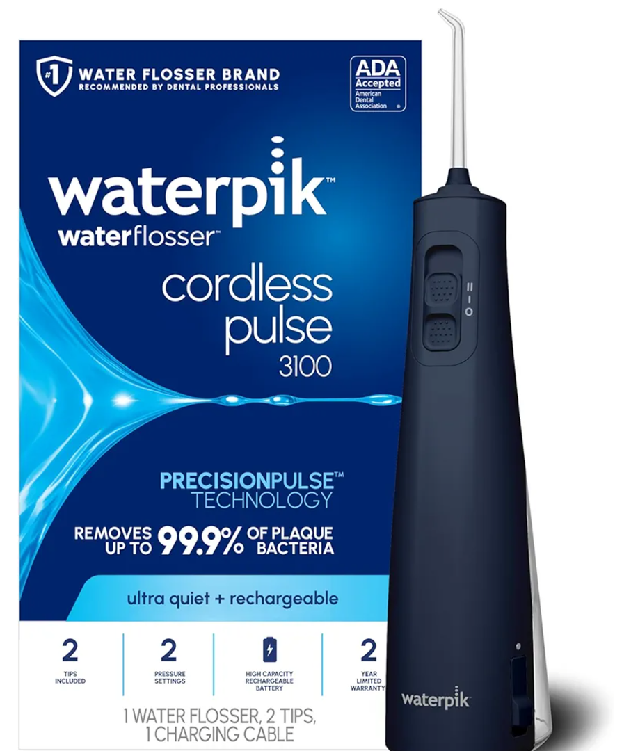 Waterpik Cordless Pulse Rechargeable Portable Water Flosser for Teeth, Gums, Braces Care and Travel with 2 Flossing Tips, Waterproof for Shower, ADA Accepted, WF-20 Blue.