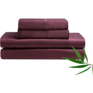 YnM Cooling Bed Sheet Set with 100 Percent Rayon Derived from Bamboo, 400TC Fabric with 2 Pillowcases and Flat Sheet, Deep Pocket Fit 19'', Silky-Soft & Sweat Wicking, 4 Piece (Queen, Rose Purple)