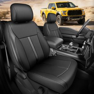 for Ford F150 Seat Covers 2015-2026 (XL/XLT, 1st Row Bucket Seat, Not Regular Cab) Faux Leather Front Seat Protectors, Truck Interior Accessories, Black