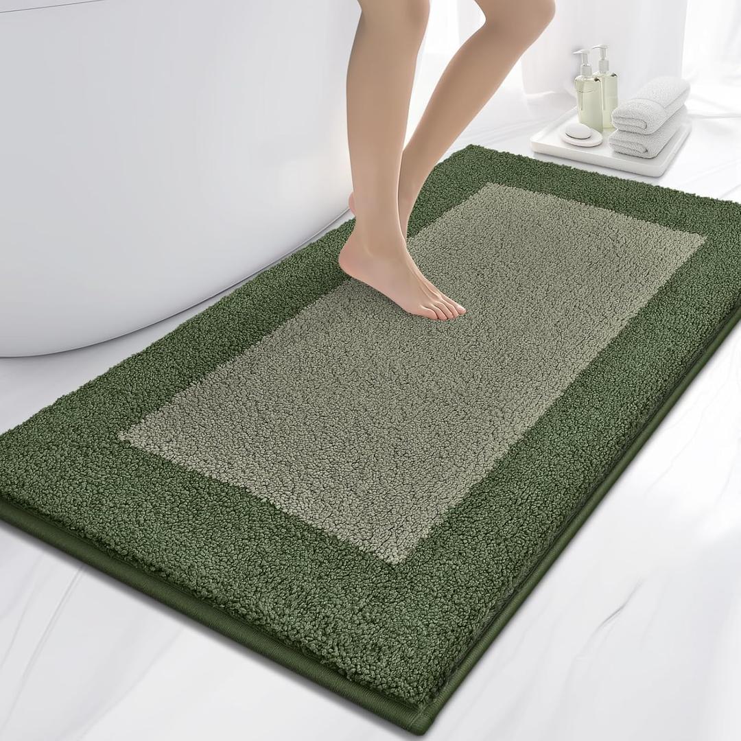 anllugs Bathroom Rugs 30" x 60", Non-Slip Extra Soft Absorbent Bath Rugs, Machine Washable Quick Dry Bath Mats for Bathroom Floor, Shower, Bathtub and Sink, Sage Green & Budding Green