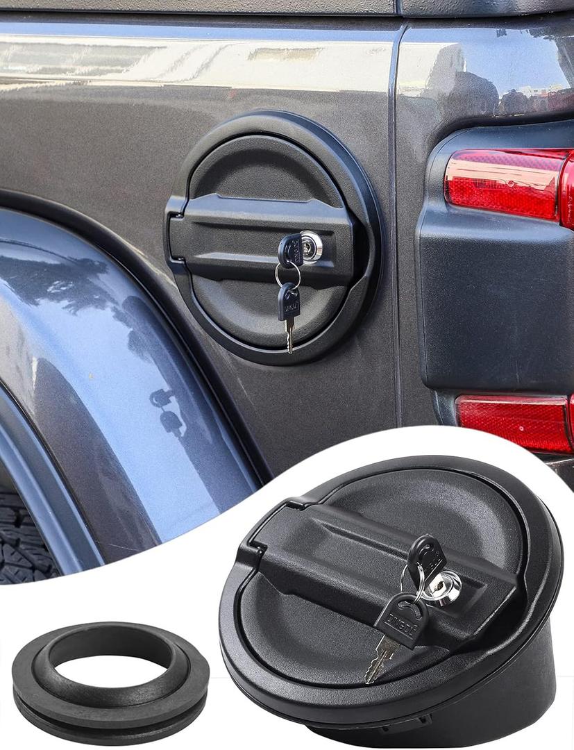 Savadicar Locking Gas Cap Cover, Fuel Filler Tank Door with Lock Compatible with 2018-2025 Jeep Wrangler JL JLU 4xe 2 and 4 Door, ABS + Aluminum Alloy Structure, Replacement Accessories, Black