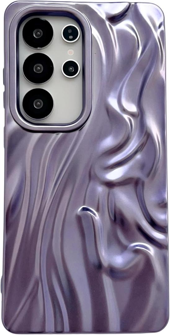 Caseative for Samsung Galaxy S25 Plus Case,Pleated Water Ripple Chrome Wave Pattern Soft Compatible with Samsung Case (Purple,Samsung Galaxy S25 Plus)