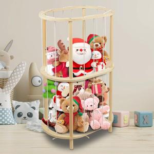 Extra Large Wooden Stuffed Animal Holder Zoo Storage Soft Toy Organizer Nursery Zoo Cage Plush Stuffed Toy Cage Kids Playroom Bedroom Decor Display Corner Ellipsoid (2 Tier)