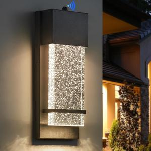 Yisuro Dusk to Dawn Porch Lights, Modern Black Wall Sconce with Crystal Bubble LED, Outdoor Lighting Fixture, 1 Pack