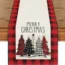 Artoid Mode Watercolor Red and Black Buffalo Plaid Christmas Trees Merry Xmas Table Runner, Seasonal Winter Holiday Kitchen Dining Table Decoration for Indoor Outdoor Home Party Decor 13 x 90 Inch