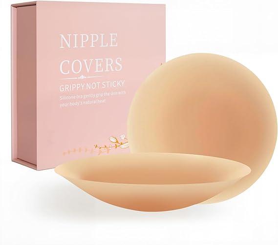 Not Sticky Pasties Nipple Covers, Grippy Seamless Covers, Reusable Silicone No-Show Inserts with Travel Box3.15 in (AA-A)