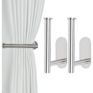 Groleca 2 Pack Adhesive Curtain Holdbacks - No Drill Curtain Tie Backs & Pull Backs (2, Silver)