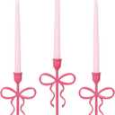 NEEDOMO Valentines Day Decorations, Set of 3 Pink Bow Metal Candlestick Holders for Valentines Decor, Taper Candle Holders Table Centerpieces for Romantic Wedding Party Mantel Decor