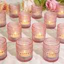 SUPMIND 24 Pcs Votive Candle Holders, Glass Holders Bulk for Table Centerpiece, Tea Lights Candle Holders for Wedding Shower, Party and Home Decor Pink