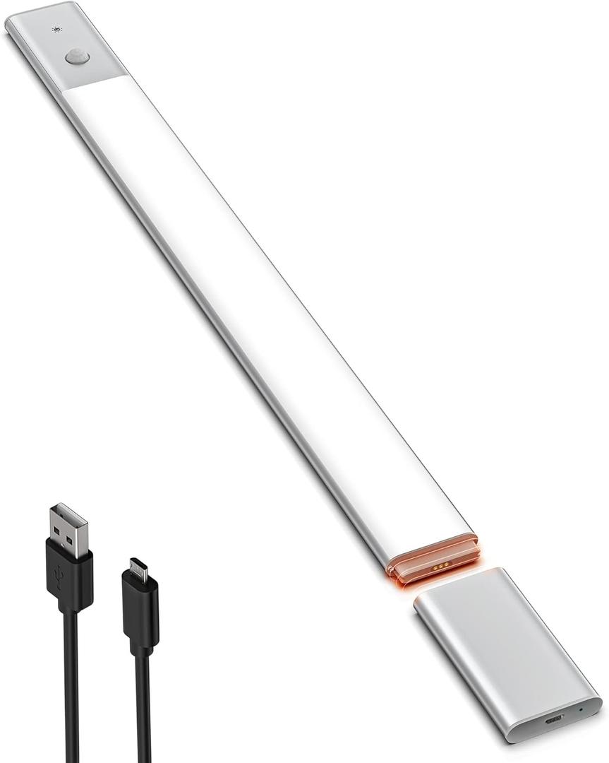 EZVALO Space Gray Under Cabinet Lighting, 2200mAh Detachable Battery, 76 LEDs Dimmable Closet Lights, 3 Color Temps, Wireless Motion Sensor Light for Stairway, Kitchen, Wardrobe