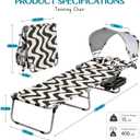 Tanning Chair with Face Hole for Adults, Outdoor Folding Lounge Chair with Canopy and Side Table for Phone Drink Tablet, 4 Position Adjustable Backrest, Lay Flat Chaise Lounger for Beach Patio Pool