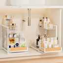 Delamu 2 Pack Under Sink Organizer and Storage, Height Adjustable Under Kitchen Sink Organizer, 2 Tier Pull Out Under Cabinet Organizer, White Under Counter Storage for Kitchen Bathroom