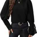 Floerns Women's Puff Sleeve Blouse Tops Crew Neck Zipper Dressy Casual Shirts,S