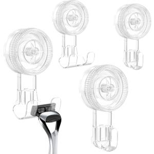 Suction Cup Hooks, BUDGET & GOOD Reusable Waterproof Shower Hook, 4Pcs Vacuum Suction Hooks - Razor Holder - Wreath Hook - Multi-Use for Bathroom Kitchen Office, Storage & Organization for Accessories