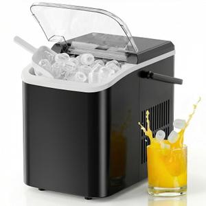 NEWBULIG Ice Makers Countertop with Handle, Portable Ice Machine, 9 Bullet Cubes in 6 Mins, 26lbs in 24Hrs, Auto-Cleaning, with Basket and Scoop, for Home, Kitchen, RV, Camping, Black