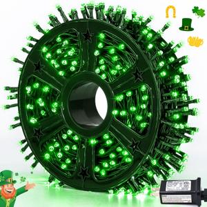 JMEXSUSS 500 LED Green Christmas Lights, 8 Modes Green String Lights Outdoor Plug in, 173ft St Patrick's Day Light for Party Xmas Tree St Patrick's Day Decorations