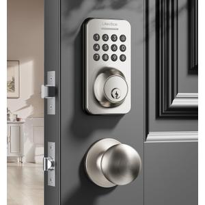 Keyless Entry Keypad Deadbolt with Handle Set, Smart Lock, Auto-Lock + One-Touch Lock, 100 Codes + Easy Install, Ideal for Airbnb/Homes/Offices, Fits U.S. Standard Front Doors, Satin Nickel