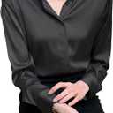 Women's Satin Blouse Fashion Long Sleeve Satin Silk Shirt Work Office Top Casual Shirt XL