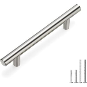 homdiy 96mm Cabinet Handles Drawer Pulls - HD201SN Cabinet Hardware Brushed Nickel Cabinet Pulls 5 Pack Modern Cupboard Handles for Kitchen Cabinets (3-3/4in hole centers)