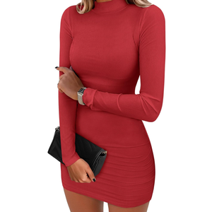 ANRABESS Women Long Sleeve Mock Neck Bodycon Mini Dress 2025 Fall Ribbed Slim Fit Pencil Cocktail Club Night Dresses XS