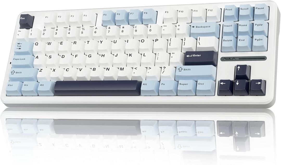 AULA F87 Wireless Mechanical Keyboard, 75% TKL Custom Hot Swappable Gaming Keyboards with PBT Keycaps, Pre-lubed Greywood Switches, RGB Backlit Creamy Keyboard, 2.4GHz/USB-C/BT5.0