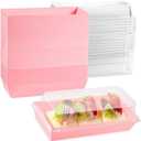 50 Pack 7.5x3.3 Inches Small Clear Treat Boxes-Dessert Boxes To Go-Disposable Paper Mini Containers for Cookie, Cake Slice, Charcuterie, Bakery, Pastry, Strawberry, Baked Goods Packaging (Pink)