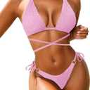 Women Bikini Set Metal Ring Two Piece Swimsuit | Various Wear Way,High Elasticity Breathable Fabric,Cross Strap Design Bathing Suit Swimwear (Pink, XL)