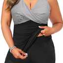 Plus Size Tankini Swimsuit for Women - Two Piece Tummy Control Bathing Suit Tankini Top with Two Pockets Shorts Black Striped 20 Plus