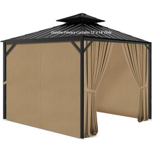 Gazebo Privacy Curtains 12' x 14' with Zipper 4-Panels Side Wall Universal Replacement for Patio, Outdoor Canopy, Garden and Backyard (Curtain Only)