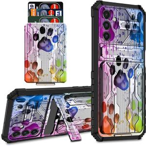for Samsung Galaxy S24 Ultra Case Wallet Case with Credit Card Holder & Kickstand Dual Layer Hard PC Soft TPU Protective Cover for Samsung Galaxy S24 Ultra 6.8 inch 2024 - Watercolor Dog Paws