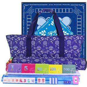 American Mahjong Game Set, Portable Carrying Bag,Acrylic 160 Tiles,Western Mahjong Tiles Set,Complete Ma Jong Set (Blue)