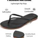 Flip Flops Sandals for Women, Summer Fashion Leather Slippers, Lightweight Comfortable Beach Sandals Slip On Flat Dressy Size 6-10 (Black)