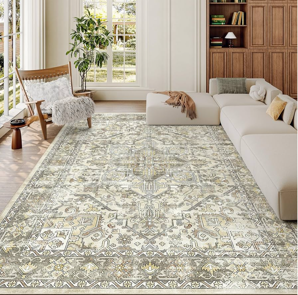 zesthome 6x9 Area Rug, Super Soft Washable Rugs for Living Room, Non-Slip Stain Resistant Vintage Rugs, Ultra-Thin Large Area Rugs (Beige/Brown,6'x9')