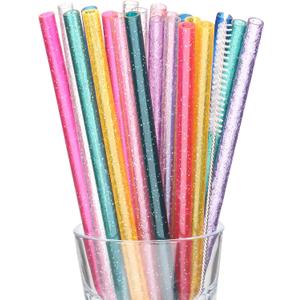 Dakoufish Replacement Glitter Straws for 12 oz 16 oz Jars Tumblers,22 Pack 9 Inch Clear Reusable Plastic Straws With Cleaning Brush,Bpa Free (9inch, Mix Glitter Color)