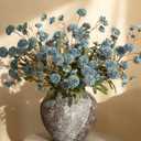 HyeFlora Fake Kiku Flowers, Faux Silk Pompon Mums Artificial Flowers, Chrysanthemum Stems Floral Arrangement Dried Flowers Vintage Decorative Indoor Home Decor Blue with Wax (Vase not Included)