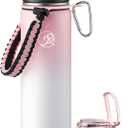 GOSWAG Insulated Sports Water Bottle, 24oz 2 Lids(with Straw/No Straw), Stainless Steel Water Bottles with Paracord Handle, Insulated Bottle with Double-Wall Vacuum Insulation (Pink-White Ombr)