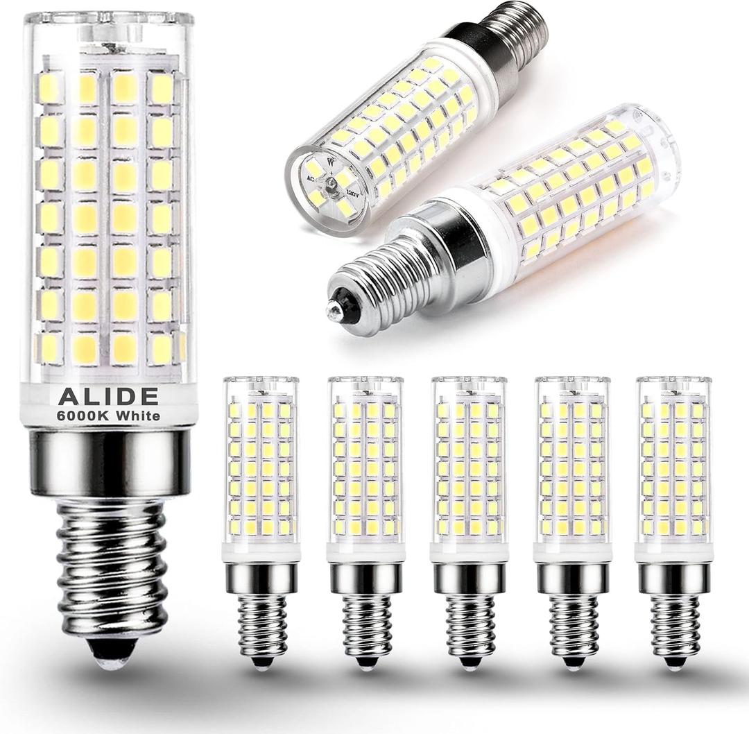 ALIDE E12 75 Watt Replacement LED Candelabra Bulbs C7,6000K Daylight Bright Cool White,800LM T6 7.5W LED E12 Chandelier Light Bulbs for Ceiling Fan Pendant Lighting,Non-dimmable,3 Pack
